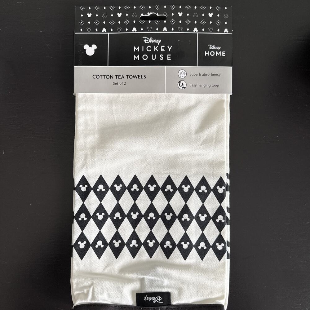 Disney Mickey Mouse Kitchen 100% Cotton Tea Towels 2 Pk New